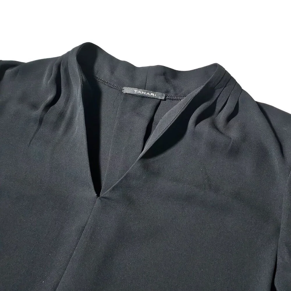 Tahari Women's Black V Neck Flutter Sleeves size Small - Picture 3 of 10